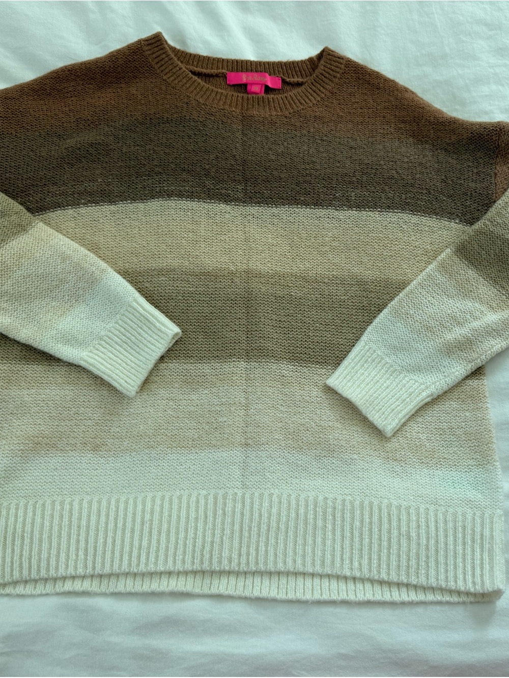 Lilly Pulitzer Brown and Cream Striped Crewneck Sweater